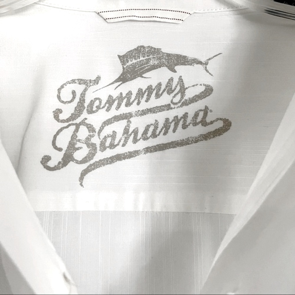 Tommy Bahama Bright White Lux Cotton Embossed Khaki Marlin Relax Edition Shirt